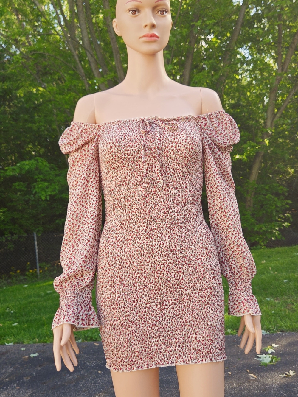 Off-Shoulder Pink Knit Mini Dress